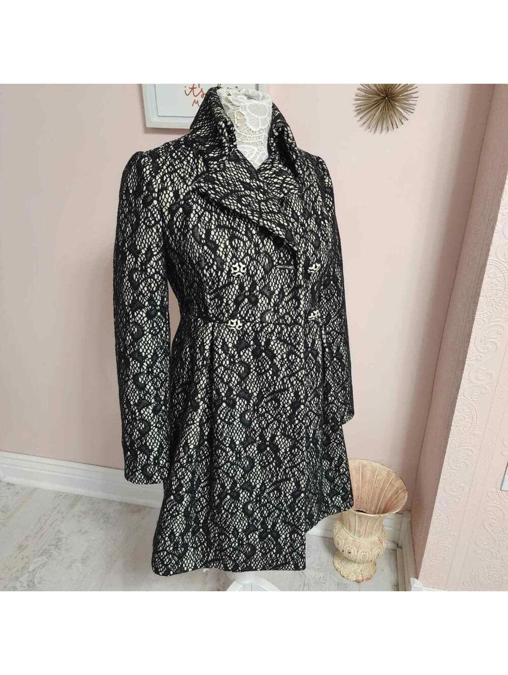Beth Bowley Black White Lace Effect Fit Flare Dress Coat Size 2 flawless